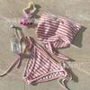 [2 Colores] Nuevo Estilo Coreano Ins Tela de Toalla Rayas Tubo Superior Estilo Banda para el Vientre Vacaciones en la Playa Traje de Baño con Abertura Bikini