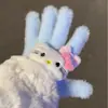 Luvas de Pelúcia Quentes Tricotadas de Cinco Dedos com Gatinho de Strass para Mulheres no Inverno, Versáteis à Prova de Frio e Vento para Ciclismo, Aconchegantes