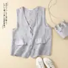 Chaleco de Traje de Algodón Lino Delgado con Cuello en V Cardigan Holgado Estilo Artístico para Mujer Chaleco Superior