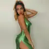 Estilo Europeo y Americano Verano 2023 Nuevo Sexy Sin Espalda Color Sólido Delgado Vestido con Abertura Exportación a Amazon Mujeres