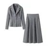 Ropa Europea y Americana para Mujer Transfronteriza Aliexpress Ins Blazer Entallado a la Cintura Falda Larga de Corte A Conjunto de Dos Piezas