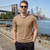 Camiseta para Hombre de Estilo Callejero Americano Nuevo con Botones de Color Contrastante y Mangas Cortas Casual Deportivas Multicolor - Amazon Transfronterizo