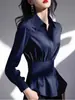 Primavera estilo europeu estilo estrangeiro chique nicho chique luxo leve alta qualidade envelhecimento redutor linda super-quente camisa de cintura marrom para mulheres