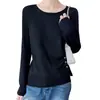 Otoño/Invierno Lana Fina 6% Cuello Redondo Botones Dobladillo Irregular Plisado Corte Ajustado Manga Larga Prenda Base de Punto para Mujer