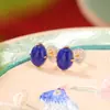 Brincos de Prata 925 Esterlina Yuebao Jewelry com Lápis Lazúli Redondos, Luxo Leve, Joias Femininas de Prata Simples e Sofisticadas