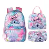 Mochila Infantil de Punto Más Vendida Transfronteriza, Bolso Escolar Rosa Estampado para Estudiantes de Primaria, Lonchera Térmica, Estuche, Kuromi