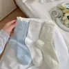 Calcetines de encaje finos estilo miu con lazo para primavera y verano, calcetines de tubo para niños, calcetines lindos de burbuja de boca, calcetines de felpa de color liso