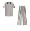 Dropshipping Seda de Hielo Fresca Conjunto de Pijama de Verano para Hombre Manga Corta Transpirable Holgado Casual Pantalón Largo Ropa de Casa Venta al por Mayor