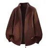 Cárdigan de punto trenzado con cuello alto para hombre Otoño Invierno 2026 Suelto Retro Cremallera Suéter Engrosado Chaqueta Casual