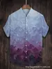 Camisa Creativa para Hombre con Cuello Mao, con Elementos de Estampado de Grulla Animal, Corte Holgado para Verano, de Lino con Mangas Cortas
