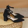 Sapatos de salto alto brancos femininos, novo design de nicho, salto grosso, não cansa os pés, fivela de uma palavra, primavera e outono, quatro estações, salto médio, camada única