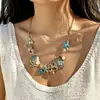 Colar Longo Europeu e Americano Transfronteiriço Ins Estrela Concha para Mulheres, Versátil e Sofisticado Colar Corrente Clavicular com Pérolas Incrustadas e Gotejamento de Óleo