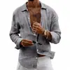 Comércio Exterior Transfronteiriço da Amazon Masculino Primavera Nova Chegada Cor Sólida Fino Solto Cardigan Lapela Versátil Linho Manga Longa Camisa