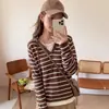 Suéter de Punto con Capucha Rayado para Mujer para el Trabajo Nuevo Estilo Otoño/Invierno 2026 Suéter de Manga Largaholgado Adelgazante Falso de Dos Piezas