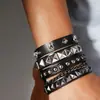 Conjunto de Pulseiras Punk Europeias e Americanas Transfronteiriças Sexy com Rebites Conjunto de 3 Peças Pulseira de Casal em Couro PU Pulseira Acessórios Femininos