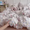 Juego de Cuatro Piezas de Algodón Puro Grado A Materno e Infantil, Estilo Ins Fresco y Sencillo, Apto para Dormir Desnudo, Sábana Bajera y Funda de Edredón 100% Algodón, Juego de Sábanas Ajustables de Tres Piezas para Estudiantes