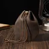 Bolsa para monedas de cuero encerado con cordón Estilo Retro Mini Cuero Suave Bolsa Pequeña de la Suerte Becerro Completo Joyería Monedas Cartera Pequeña