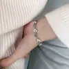 Pulsera Geométrica en Forma de Corazón de Melocotón de Plata S925 Versión Coreana para Mujer, Pulsera de Hilo con Forma de Corazón de Estrella de Moda Retro, Joyería Creativa para la Mano