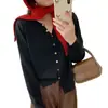 Blusa de tricô com decote V e mangas compridas com botões coloridos para mulheres, adequada para usar em camadas no outono e inverno, com design estilo coreano e feita de cashmere