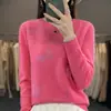 Casual Redutor de Idade Strass Primavera Nova Malha Sem Costura Cor Sólida Feminino Gola Redonda Veludo Andy Solto Base Borboleta