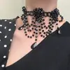 Collar Largo de Borla Negra con Perlas Estilo Gótico Oscuro para Mujer Halloween Retro Exagerado Collar Cadena para Clavícula Estilo Palacio