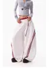 Pantalones de Chándal a Rayas de Bloque de Color de Doble Cintura Estilo Americano High Street Transfronterizo para Mujer, Nuevos Pantalones Casuales de Pierna Ancha Hip-Hop para Primavera y Otoño