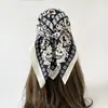 Lenço de Seda Floral Retro de Luxo Leve Transfronteiriço com Toque Macio, Lenço de Cabeça, Lenço, Lenço de Seda para Primavera e Outono, Lenço Quadrado Médio Feminino