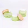 Frasco de vidrio transparente para crema de 50g con tapa de veta de madera, cara esmerilada, para crema de ojos, cosméticos, frasco vacío