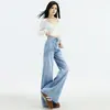 Pantalones de Mezclilla Azul Claro de Pierna Ancha 2025 Otoño Nuevo Diseño con Cintura Suelta, Pantalones de Moda Largos hasta el Suelo para Mujer