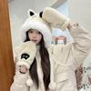 Gorro de gatito lindo con forro de felpa, engrosado, protección para las orejas, guantes, cálido para otoño e invierno, de felpa de dibujos animados, nuevo, versátil, gorro Lei Feng