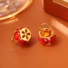 Pendientes Originales de Linterna Roja con Piedra Ojo de Gato, Nuevos Pendientes Festivos de Año Nuevo Estilo Chino, Pinzas para Orejas de Moda Estilo Chino