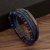 Pulseira Simples de Couro Transfronteiriça para Homens Tecida à Mão Aço Inoxidável Galvanizado Pedra Natural Pulseira Joia para Mulheres Fabricante Atacado