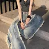 Jeans de Estilo Americano High Street Vintage con Diseño de Puntadas de Flecos Marca de Moda de Gama Alta Nicho Pantalones Anchos Holgados para Niños y Niñas