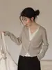 Top de punto de manga larga con cuello en V de dos piezas falsas de alta inteligencia de gama alta Qiaomi estilo 'old money' para mujer, capa interior de otoño, cárdigan, prenda exterior