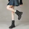 Botines plisados retro, nueva colección otoño/invierno para mujer, botas Martin de suela gruesa, botines de punta redonda con detalle de hebilla y botas de montar