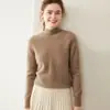 Suéter Básico de Cashmere com Gola Alta para Mulheres, 100% Cashmere Puro, Engrossado, Corte Solto, Suéter Base de Tricô Emagrecedor para Usar em Camadas