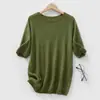 Camiseta Básica de Punto para Mujer 2026 Primavera/Verano Nueva Seda Cachemira Lista para Usar Borde Enrollado Cuello Redondo Manga Corta Color Sólido