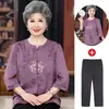 Conjunto de camisa de verão estilo chinês com mangas de três quartos, estilo western, para mães e avós, roupas para mulheres idosas, vestuário de verão para idosos