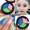Sombra de Ojos de Color Maquillaje Estudiantil para Escenario Azul Verde Morado Especial Paleta de Sombras Tricolor Perlada Maquillaje Brillante de Mesa para Actuación