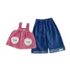 Jeans de Verano Dianxi Nuevos con Parche de Corazón de Encaje Dulce y Correa a Cuadros, Estilo Bebé con Puños para Bebés y Niños Pequeños