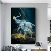 Pintura Colgante Zhuoyu Elefante Cian Abstracto Único Fondo Dorado Hotel Hogar Lujo Ligero Pared de Fondo Pintura Decorativa Pintura al Óleo