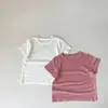 Camiseta de Manga Corta de Verano para Niños y Niñas Bebé Elegante Personalidad Infantil Marca de Moda Estilo Coreano Color Sólido Modal Top de Media Manga