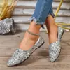 Comercio exterior transfronterizo talla grande 2026 zapatos planos de punta, moda europea y americana otoño lentejuelas mocasines poco profundos para mujer