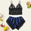Lingerie Sexy Europeia e Americana Popular Renda Sexy Suspensórios Shorts Listrados de Renda Conjunto de Duas Peças para Casa Feminino