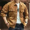 Jaqueta Jeans Retrô Masculina Moda Outono e Inverno Marca Fashionável Jaqueta com Lapela Lavagem Pesada Elegante e Bonita Casaco