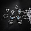 Novos Anéis Europeus e Americanos Anel com Cravação de Diamante Anel Combinado Estrela Cadente Folha de Lótus Retrô Transfronteiriço