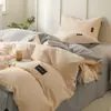 Conjunto de quatro peças estilo minimalista 100% algodão puro, lençol e capa de edredom de algodão de fibra longa de luxo simples, conjunto de três peças para dormitório estudantil 4