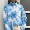 Estación Independiente de Amazon Temu Chaqueta Cardigan Suéter de Cuello Alto Estampado Abstracto Tie-Dye 3D para Mujer E127