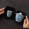 Juego de Té de Cerámica para Viaje suit Exterior Portátil Una Tetera Tres Tazas Horno Ru Taza Express Juego Completo de Regalo de Empresa Impresión de Logo