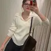 Blusa de Tricô Manga Longa com Gola para Mulheres Plus Size Novo Estilo para MM um Pouco Cheinhas Esconde a Barriga Parece Emagrecimento Camada Base para o Trabalho